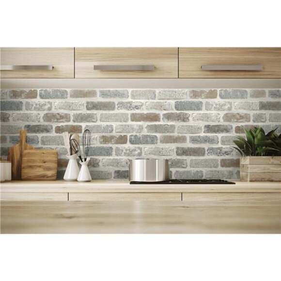 Washed Faux Brick Peel and Stick Wallpaper - Picture 2 of 8